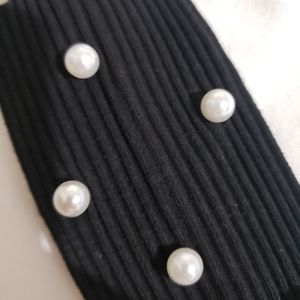 Black Ribbed Headband or Headwrap with Pearls